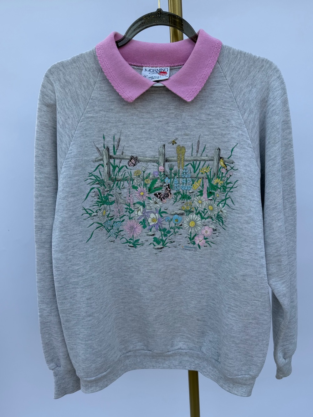 Vintage 90s Morning Sun Butterfly Floral Collared Grandma Cottagecore Sweatshirt